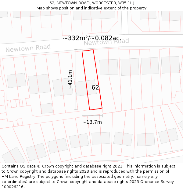 62, NEWTOWN ROAD, WORCESTER, WR5 1HJ: Plot and title map