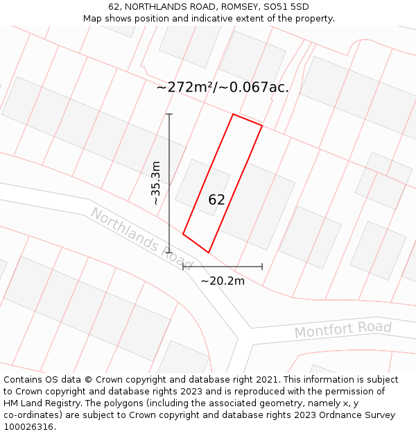 62, NORTHLANDS ROAD, ROMSEY, SO51 5SD: Plot and title map