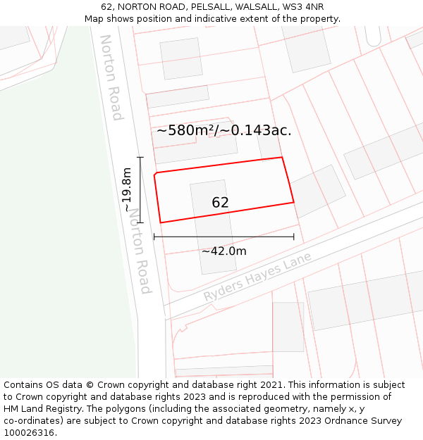 62, NORTON ROAD, PELSALL, WALSALL, WS3 4NR: Plot and title map