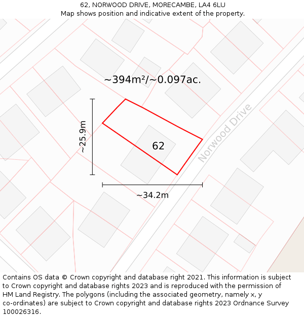 62, NORWOOD DRIVE, MORECAMBE, LA4 6LU: Plot and title map