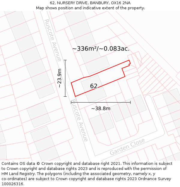 62, NURSERY DRIVE, BANBURY, OX16 2NA: Plot and title map