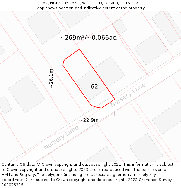 62, NURSERY LANE, WHITFIELD, DOVER, CT16 3EX: Plot and title map