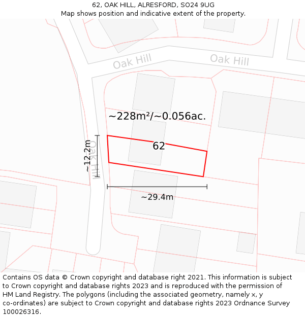 62, OAK HILL, ALRESFORD, SO24 9UG: Plot and title map