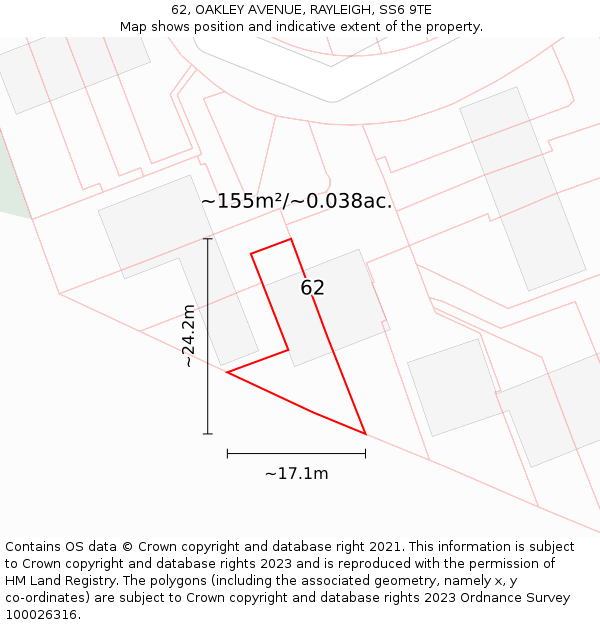 62, OAKLEY AVENUE, RAYLEIGH, SS6 9TE: Plot and title map