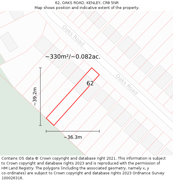 62, OAKS ROAD, KENLEY, CR8 5NR: Plot and title map
