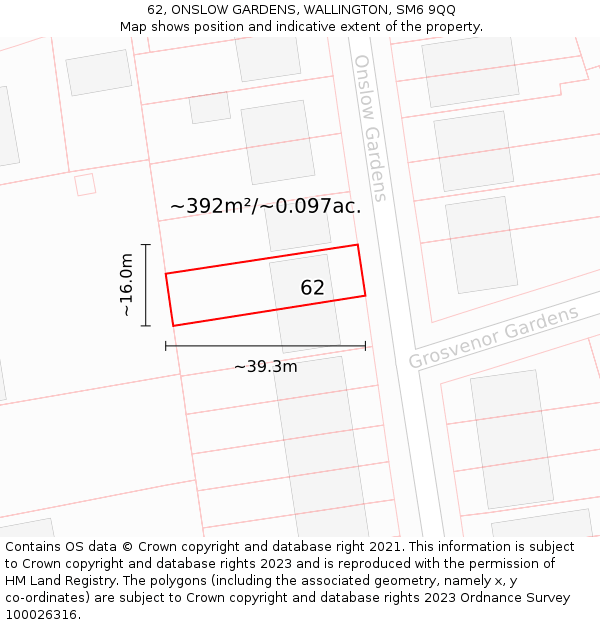 62, ONSLOW GARDENS, WALLINGTON, SM6 9QQ: Plot and title map