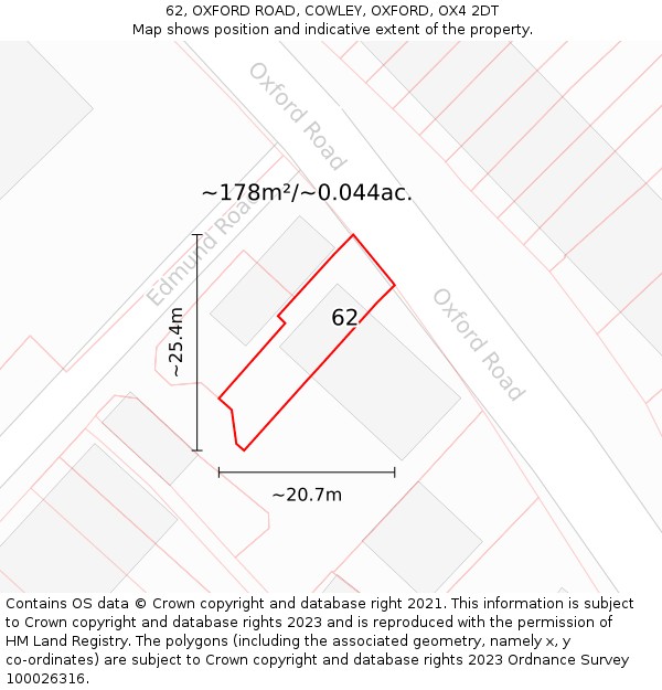 62, OXFORD ROAD, COWLEY, OXFORD, OX4 2DT: Plot and title map