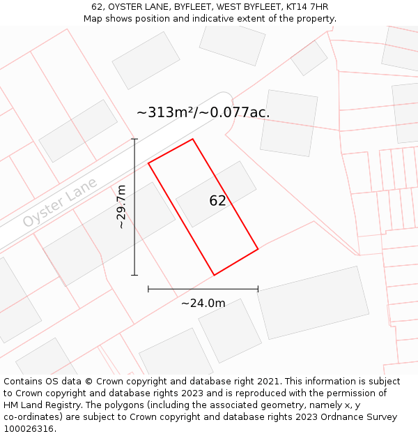 62, OYSTER LANE, BYFLEET, WEST BYFLEET, KT14 7HR: Plot and title map