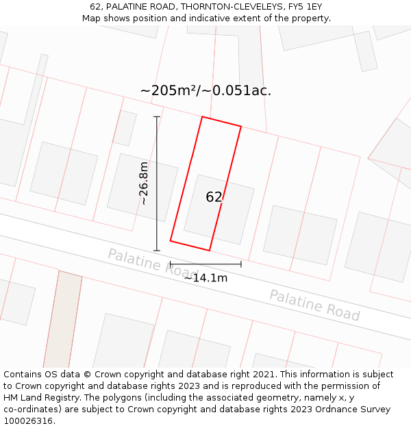 62, PALATINE ROAD, THORNTON-CLEVELEYS, FY5 1EY: Plot and title map