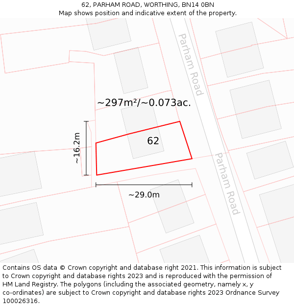 62, PARHAM ROAD, WORTHING, BN14 0BN: Plot and title map