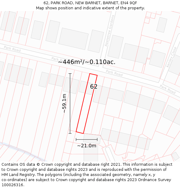 62, PARK ROAD, NEW BARNET, BARNET, EN4 9QF: Plot and title map