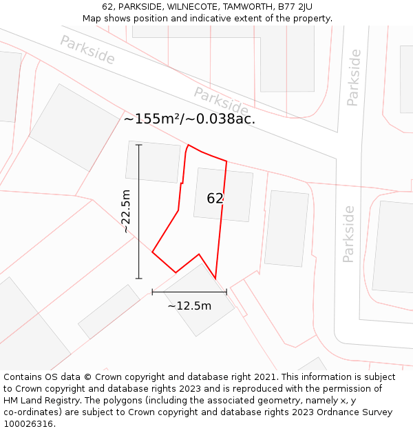 62, PARKSIDE, WILNECOTE, TAMWORTH, B77 2JU: Plot and title map