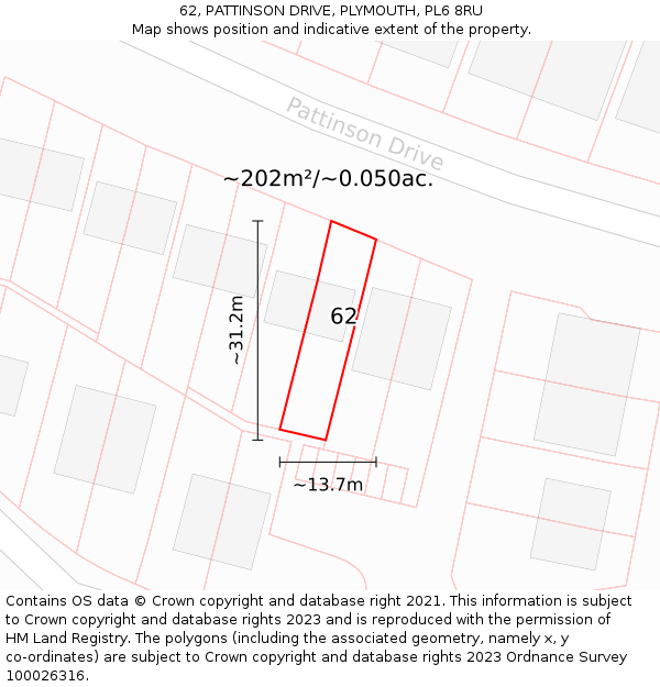 62, PATTINSON DRIVE, PLYMOUTH, PL6 8RU: Plot and title map