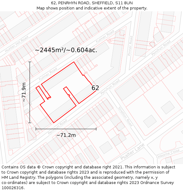 62, PENRHYN ROAD, SHEFFIELD, S11 8UN: Plot and title map