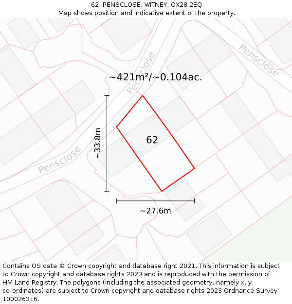 62, PENSCLOSE, WITNEY, OX28 2EQ: Plot and title map