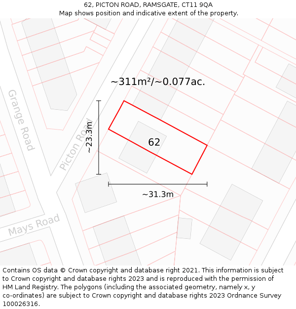 62, PICTON ROAD, RAMSGATE, CT11 9QA: Plot and title map