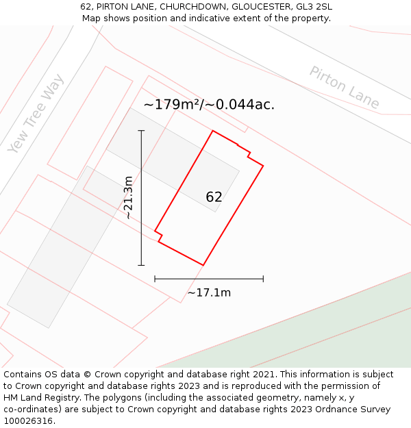 62, PIRTON LANE, CHURCHDOWN, GLOUCESTER, GL3 2SL: Plot and title map