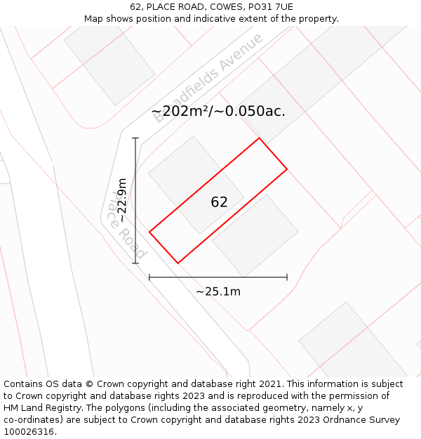 62, PLACE ROAD, COWES, PO31 7UE: Plot and title map