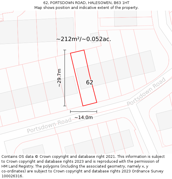 62, PORTSDOWN ROAD, HALESOWEN, B63 1HT: Plot and title map