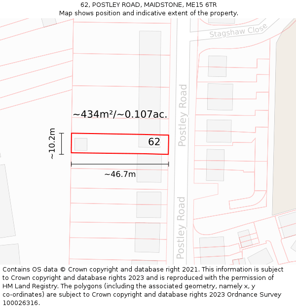 62, POSTLEY ROAD, MAIDSTONE, ME15 6TR: Plot and title map