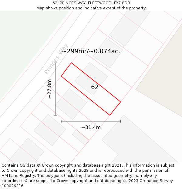 62, PRINCES WAY, FLEETWOOD, FY7 8DB: Plot and title map