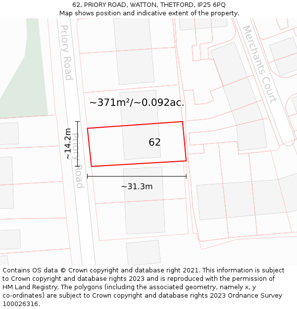 62, PRIORY ROAD, WATTON, THETFORD, IP25 6PQ: Plot and title map