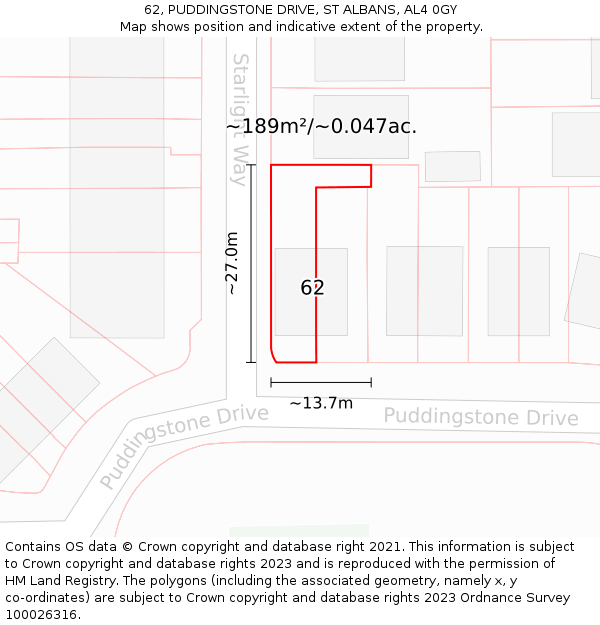 62, PUDDINGSTONE DRIVE, ST ALBANS, AL4 0GY: Plot and title map