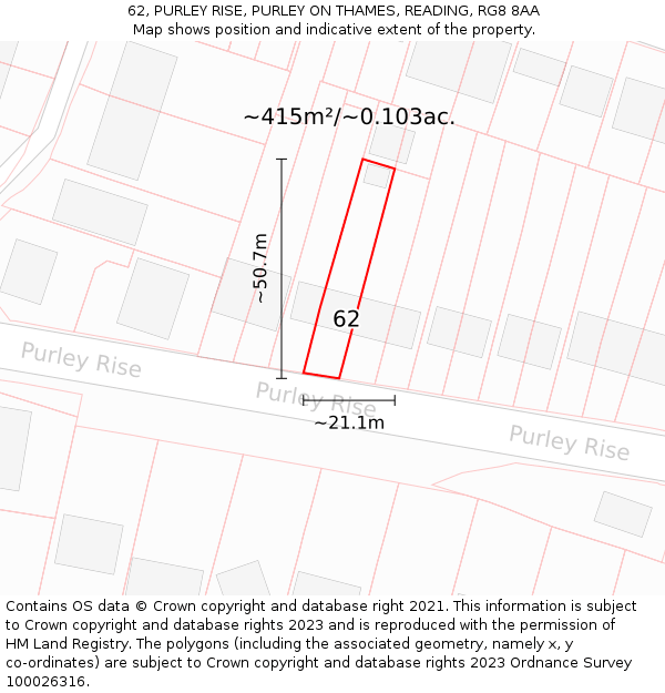 62, PURLEY RISE, PURLEY ON THAMES, READING, RG8 8AA: Plot and title map