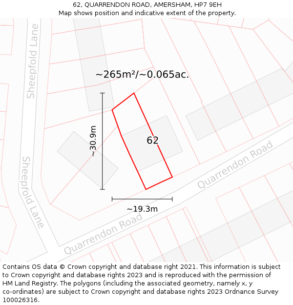 62, QUARRENDON ROAD, AMERSHAM, HP7 9EH: Plot and title map