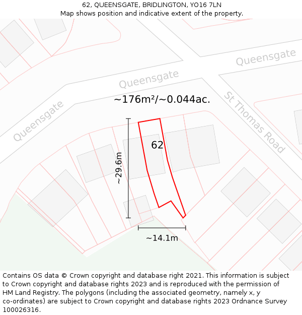 62, QUEENSGATE, BRIDLINGTON, YO16 7LN: Plot and title map