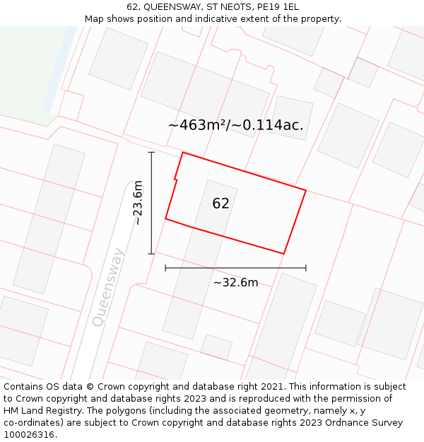 62, QUEENSWAY, ST NEOTS, PE19 1EL: Plot and title map