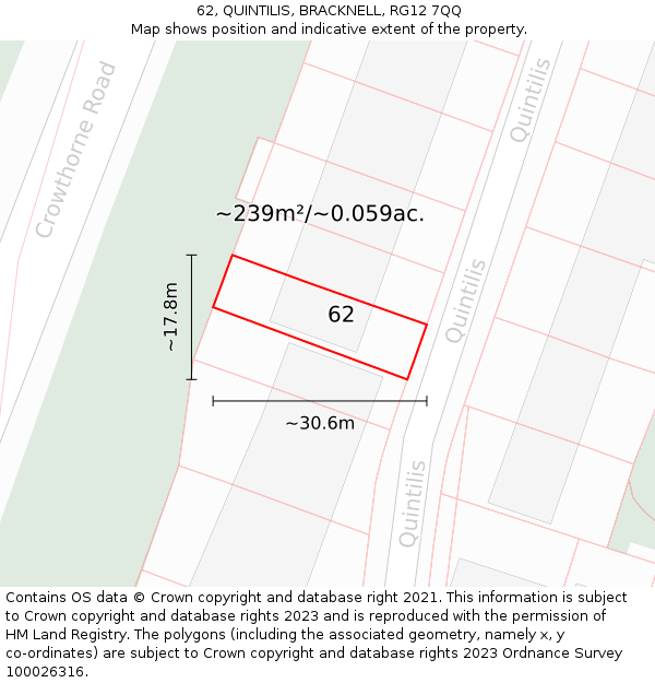 62, QUINTILIS, BRACKNELL, RG12 7QQ: Plot and title map