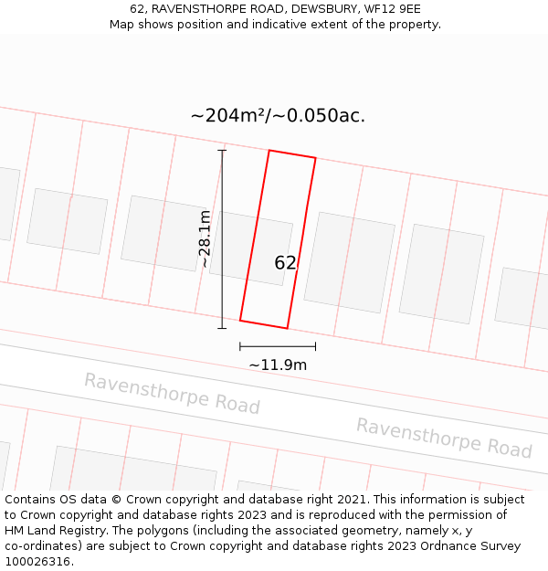 62, RAVENSTHORPE ROAD, DEWSBURY, WF12 9EE: Plot and title map