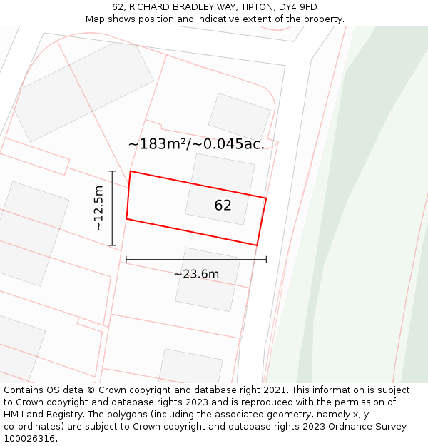 62, RICHARD BRADLEY WAY, TIPTON, DY4 9FD: Plot and title map