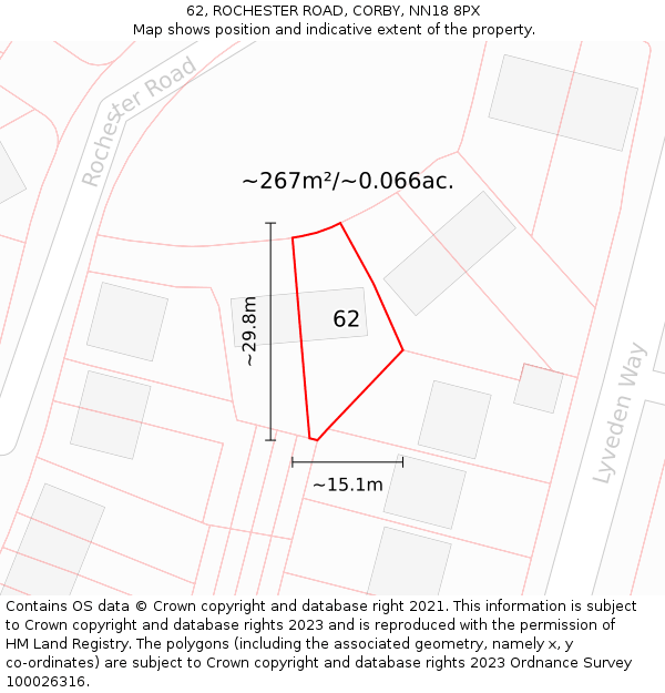 62, ROCHESTER ROAD, CORBY, NN18 8PX: Plot and title map