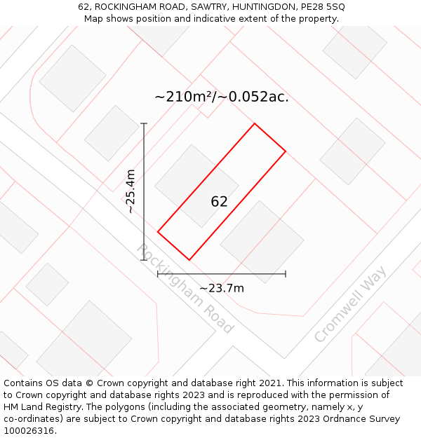 62, ROCKINGHAM ROAD, SAWTRY, HUNTINGDON, PE28 5SQ: Plot and title map