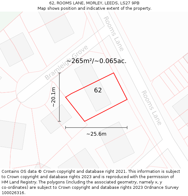 62, ROOMS LANE, MORLEY, LEEDS, LS27 9PB: Plot and title map