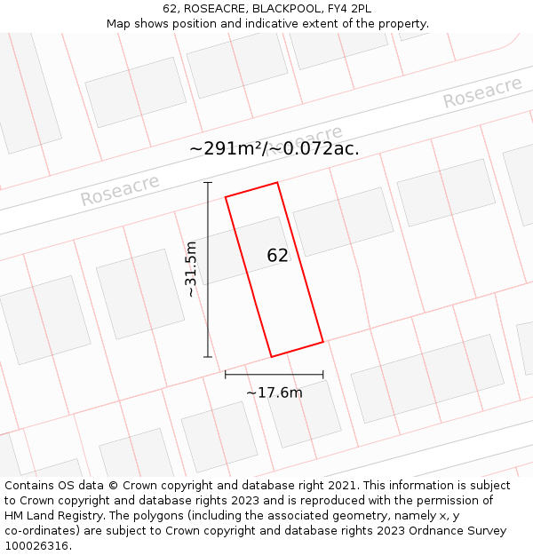 62, ROSEACRE, BLACKPOOL, FY4 2PL: Plot and title map