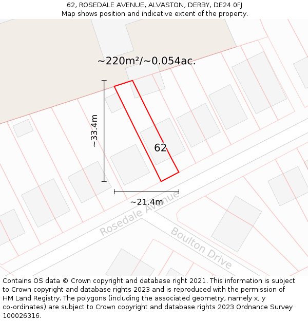 62, ROSEDALE AVENUE, ALVASTON, DERBY, DE24 0FJ: Plot and title map