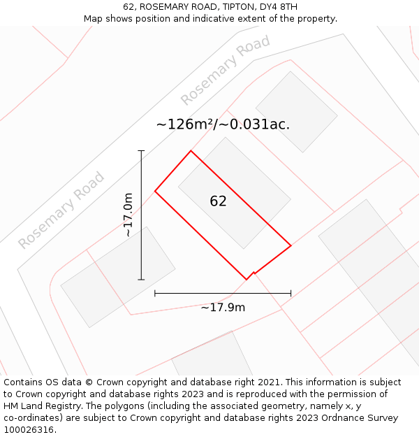 62, ROSEMARY ROAD, TIPTON, DY4 8TH: Plot and title map