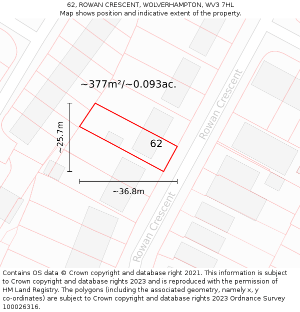 62, ROWAN CRESCENT, WOLVERHAMPTON, WV3 7HL: Plot and title map