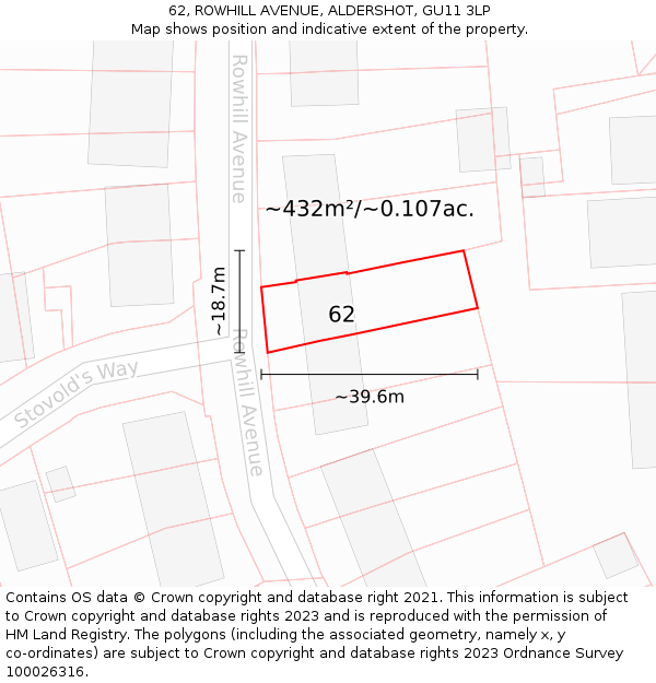 62, ROWHILL AVENUE, ALDERSHOT, GU11 3LP: Plot and title map