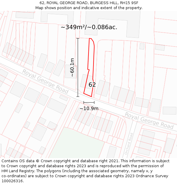 62, ROYAL GEORGE ROAD, BURGESS HILL, RH15 9SF: Plot and title map