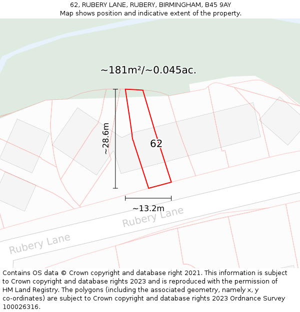 62, RUBERY LANE, RUBERY, BIRMINGHAM, B45 9AY: Plot and title map