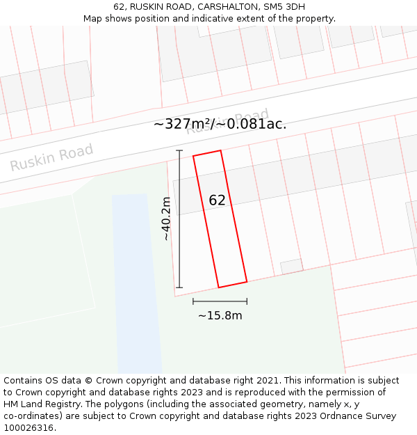 62, RUSKIN ROAD, CARSHALTON, SM5 3DH: Plot and title map