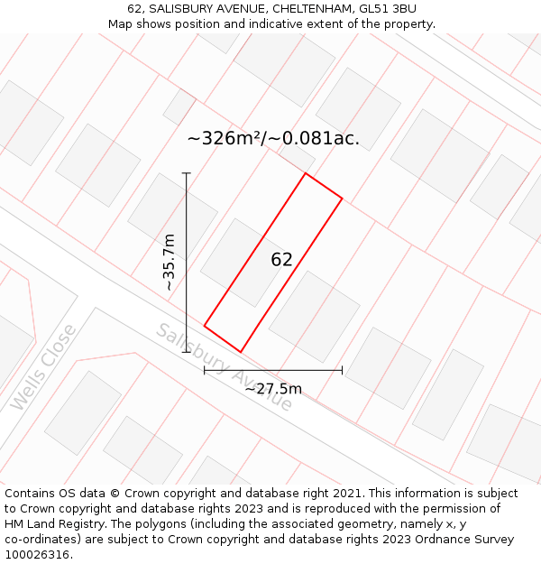 62, SALISBURY AVENUE, CHELTENHAM, GL51 3BU: Plot and title map