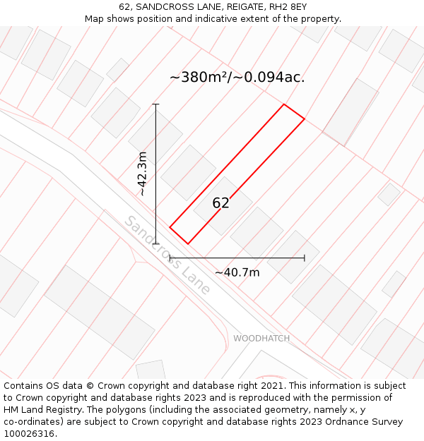 62, SANDCROSS LANE, REIGATE, RH2 8EY: Plot and title map