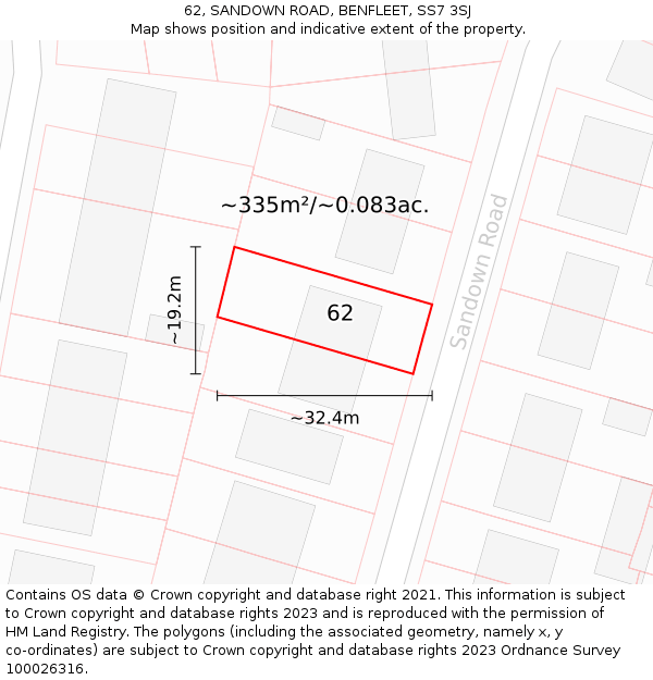 62, SANDOWN ROAD, BENFLEET, SS7 3SJ: Plot and title map