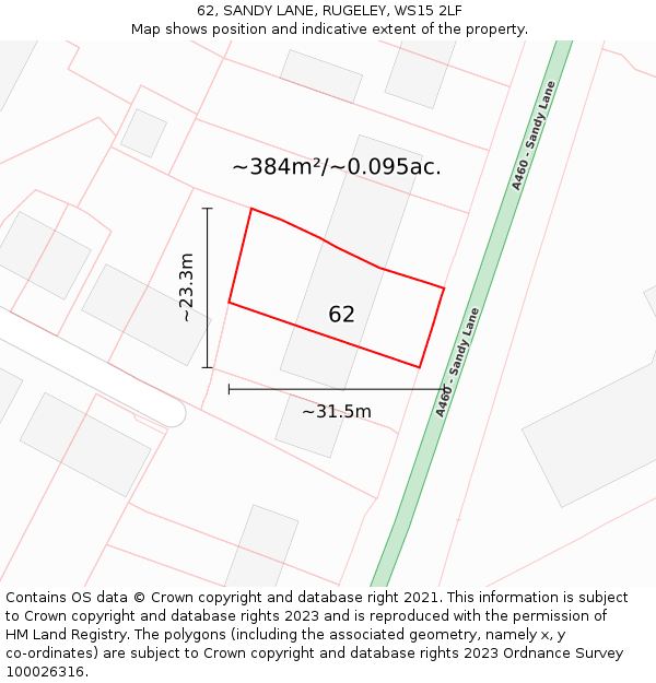 62, SANDY LANE, RUGELEY, WS15 2LF: Plot and title map