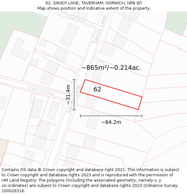 62, SANDY LANE, TAVERHAM, NORWICH, NR8 6JT: Plot and title map